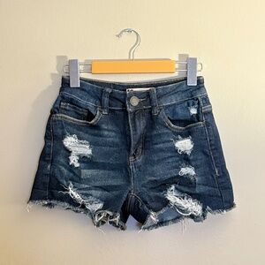 💥4/$10💥 SO Dark Wash Distressed Denim High Rise Shortie Short